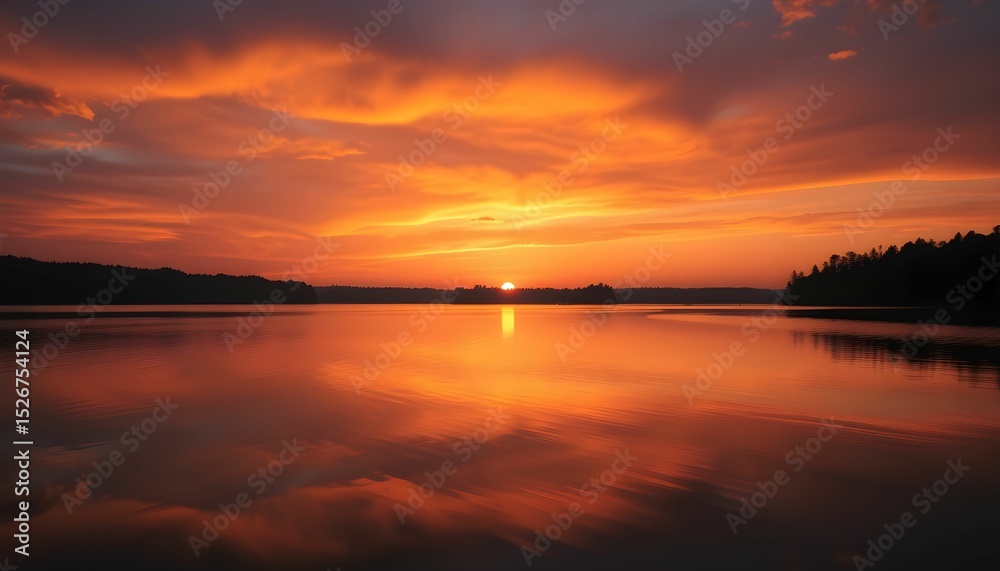 Fiery Sunset Over Calm Lake Stunning Nature Photography Fiery Sunset Over Calm Lake Stunning Nature Photography