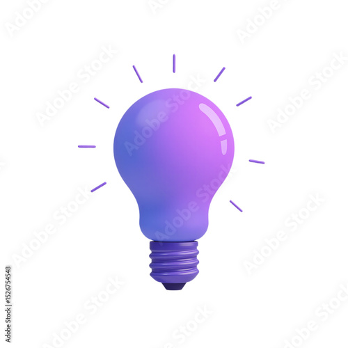3D rendering of a glowing purple lightbulb.  Perfect for innovation, technology, and creativity concepts. Ideal for websites, marketing, and advertising.