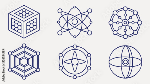 Modern Blue Purple Vector Icons for Quantum Computing Essentials  