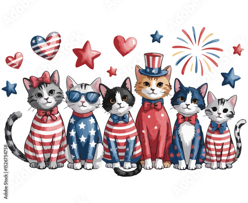 Patriotic Cat Png, 4th of July Png