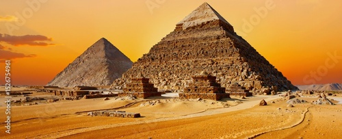 Wallpaper Mural Sunset over the ancient pyramids in the desert, casting warm hues across the sandy landscape Torontodigital.ca