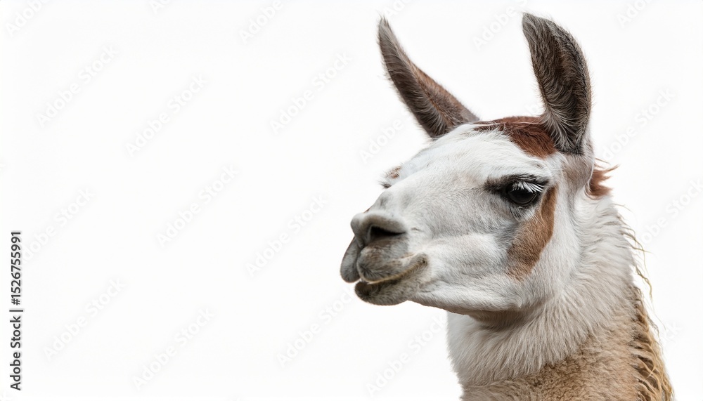 Obraz premium Closeup Portrait of a Llama, White and Brown Fur, South American Animal