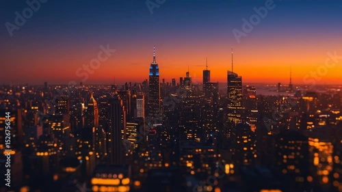 Wallpaper Mural Panoramic Aerial View Of New York City Skyline At Sunset With Orange And Blue Hues Torontodigital.ca