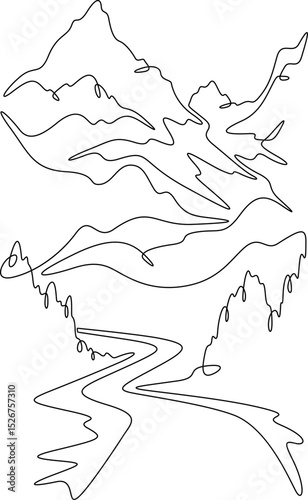 Continuous one line drawing  road leading to beautiful mountains. Mountain highway. Road going up. One continuous line isolated minimal vertical illustration.Not AI.