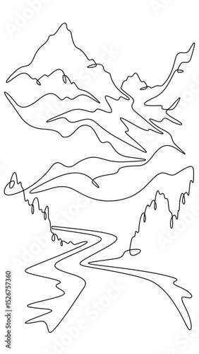 Continuous one line drawing  road leading to beautiful mountains. Mountain highway. Road going up. One continuous line isolated minimal vertical illustration.Not AI.