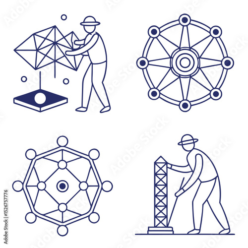 Futuristic Blue and Purple Vector Icons of Qubit and Superposition Design  