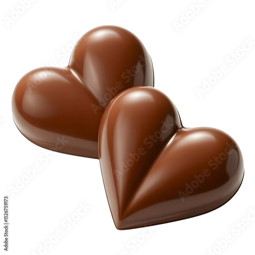 Two milk chocolate heart candies isolated on transparent background