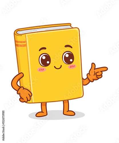 Cute Book Character Pointing, Adorable Cartoon Illustration