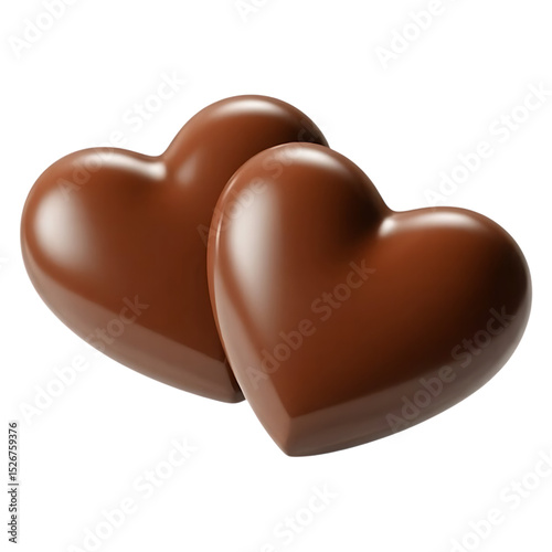 Two chocolate hearts candy isolated on transparent background