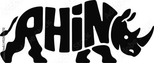 Rhino silhouette logo with rhino word typography text logo