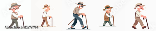 vector character grandfather walking with a stick