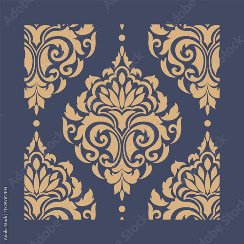 Vector damask stencil element. Floral baroque ornament pattern design. Vintage victorian arabesque motif.