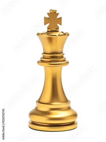 Golden chess king piece isolated on transparent background