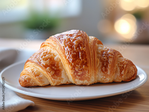 Buttery croissant on white plate