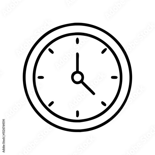Clock icon symbolizing time management and punctuality, black outline, transparent background