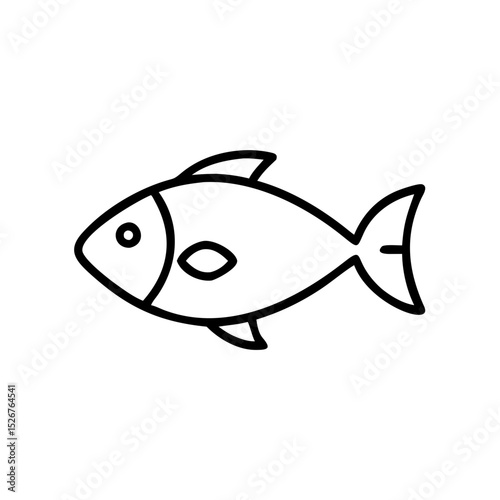 Fish icon in simple design, black outline, transparent background