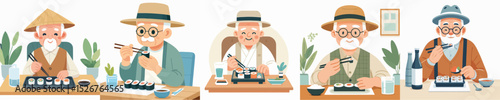 vector character grandpa eating sushi