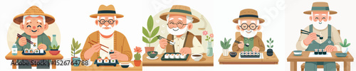 vector character grandpa eating sushi