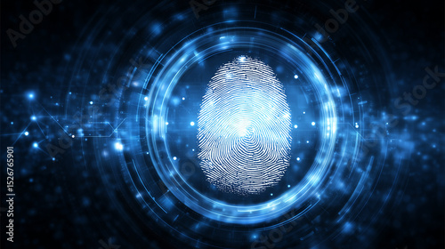 Digital fingerprint technology concept showcasing verification and security in a futuristic environment with glowing elements and data connections