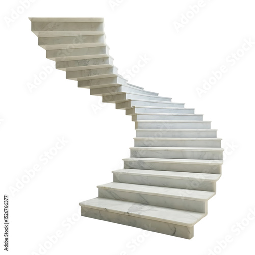 Elegant white marble spiral staircase isolated on transparent background