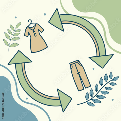 Natural Palette Vector Illustration of Eco-Friendly Clothing Cycle  