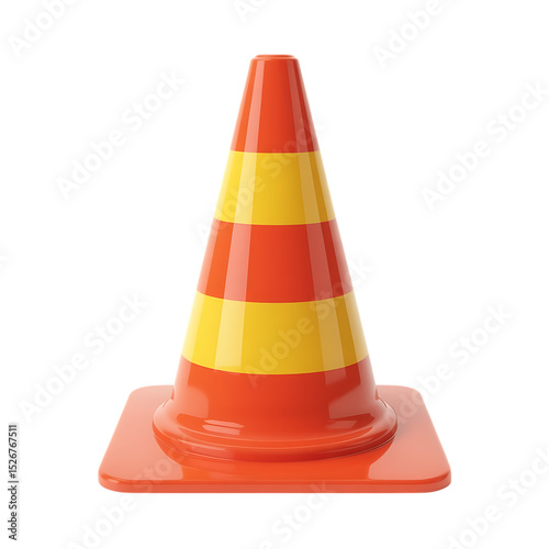 Orange and yellow traffic cone isolated on transparent background