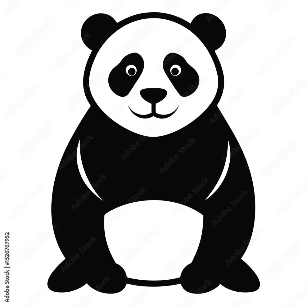 Fototapeta premium Adorable cartoon panda bear sitting black white
