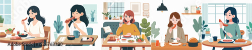 vector character woman eating sausage