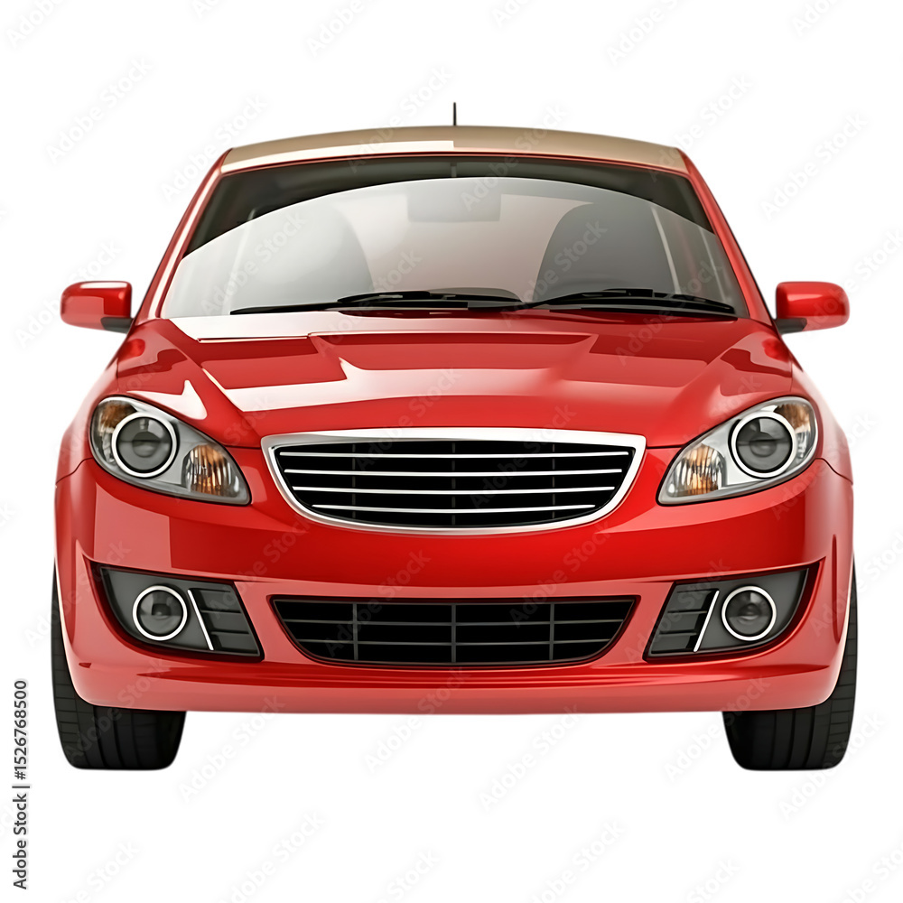 Red modern sedan car front view isolated on transparent background