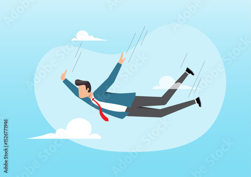 an ambitious and fearless businessman skydiving through the open sky