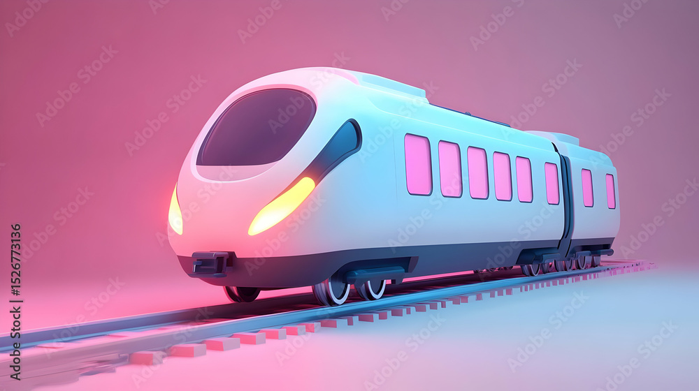 Fototapeta premium Modern High Speed Train in Pink and Blue Neon Lighting