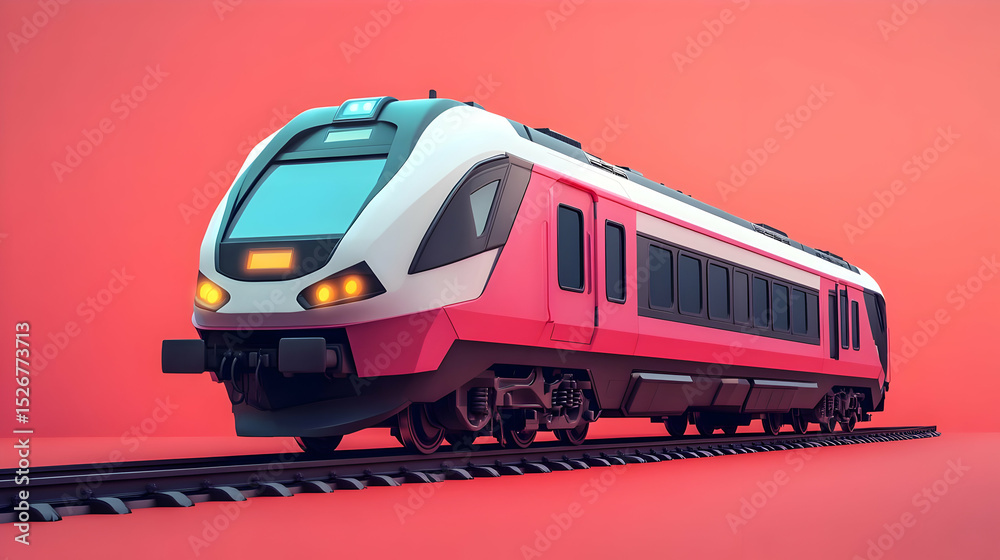 Naklejka premium Modern Red And White High Speed Train Pixel Art 3D Render