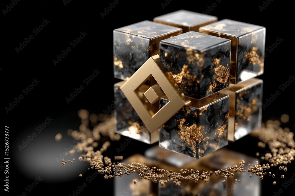 Obraz premium Luxury Gold Black Cubes Abstract 3D Render