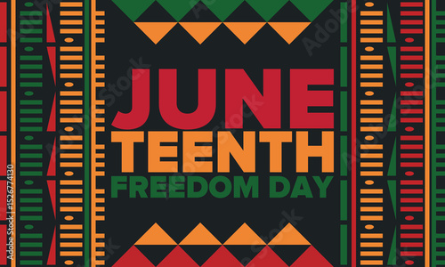 Juneteenth Independence Day. Freedom or Emancipation day. Annual american holiday, celebrated in June 19. African-American history and heritage. Poster, greeting card, banner and background. Vector