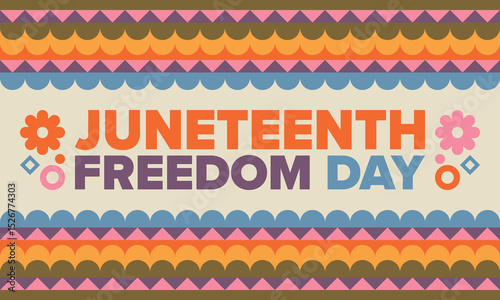 Juneteenth Independence Day. Freedom or Emancipation day. Annual american holiday, celebrated in June 19. African-American history and heritage. Poster, greeting card, banner and background. Vector