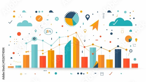 Wallpaper Mural abstract chart, a visual representation of data using various colorful graphic elements, including bars, lines, and circles Torontodigital.ca