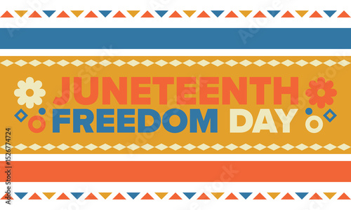 Juneteenth Independence Day. Freedom or Emancipation day. Annual american holiday, celebrated in June 19. African-American history and heritage. Poster, greeting card, banner and background. Vector