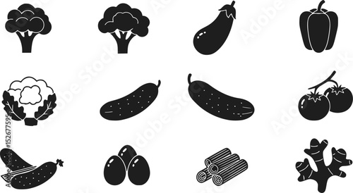 Monochrome Vegetable Icon Set: Healthy Food Silhouette Collection