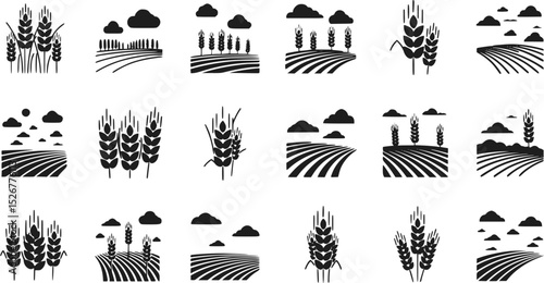 Vector Wheat Field Icons, Isolated Illustration
