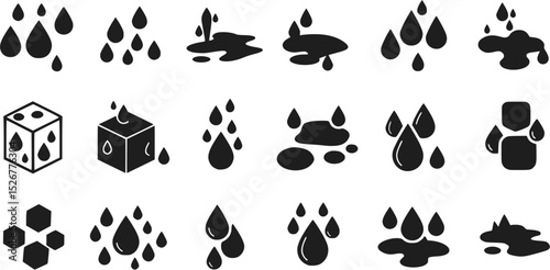 Set of stylized black and white water drop icons