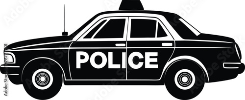 Classic Police Patrol Car in Black and White