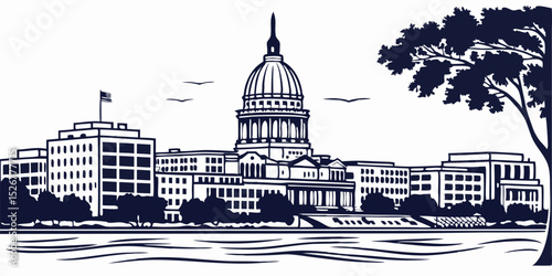 Madison City Skyline Vector Including University and Civic Landmarks