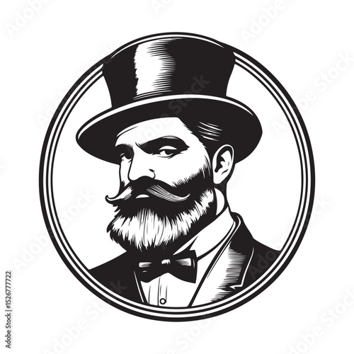 Gentleman vintage logo man with hat Image Vector Isolated on white background.