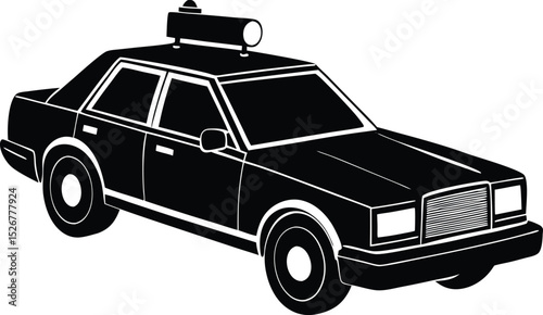 Black Silhouette of Classic Sedan with Roof Top Accessory