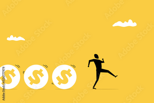 Businessman leader control flow of money Dollar coins. concept of Cash flow, investment fund flow, fund raising, bank loan or financial activity to making money or profit