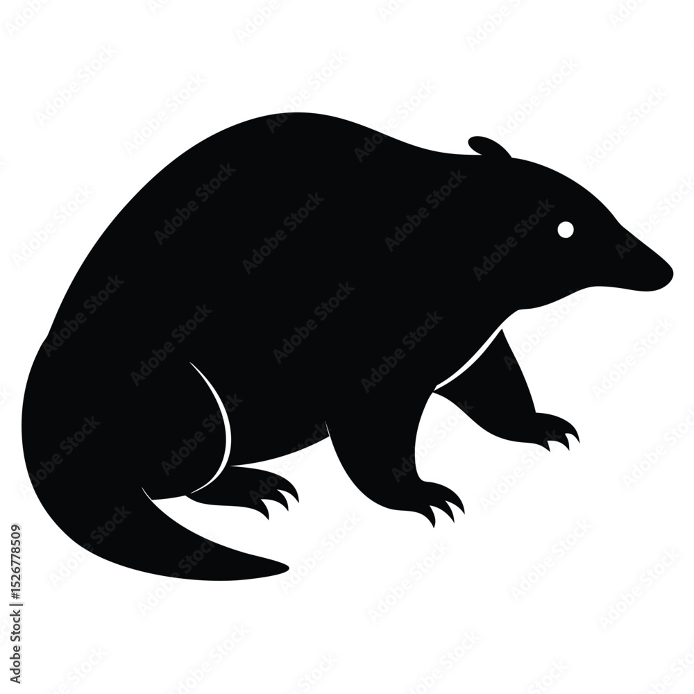 Fototapeta premium Black silhouette of a wombat sitting sideways