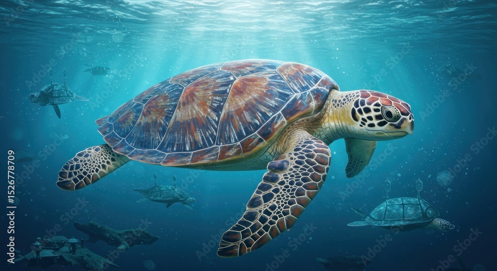 Fototapeta premium Sea turtle swimming underwater