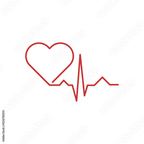 Heart pulse, one line icon isolated on white background
