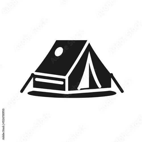 Camping tent illustration in minimalist black and white design  