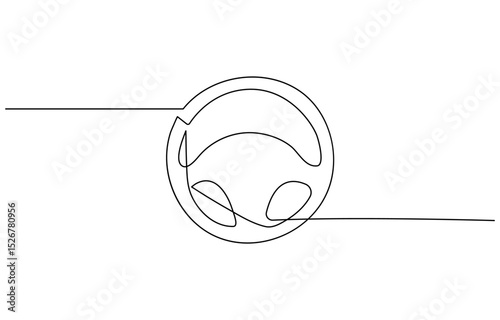 Steering wheel symbol in continuous line drawing style. Abstract background, Minimal illustration. Hand drawn linear silhouette. Outline design, print, banner, card, brochure, poster.